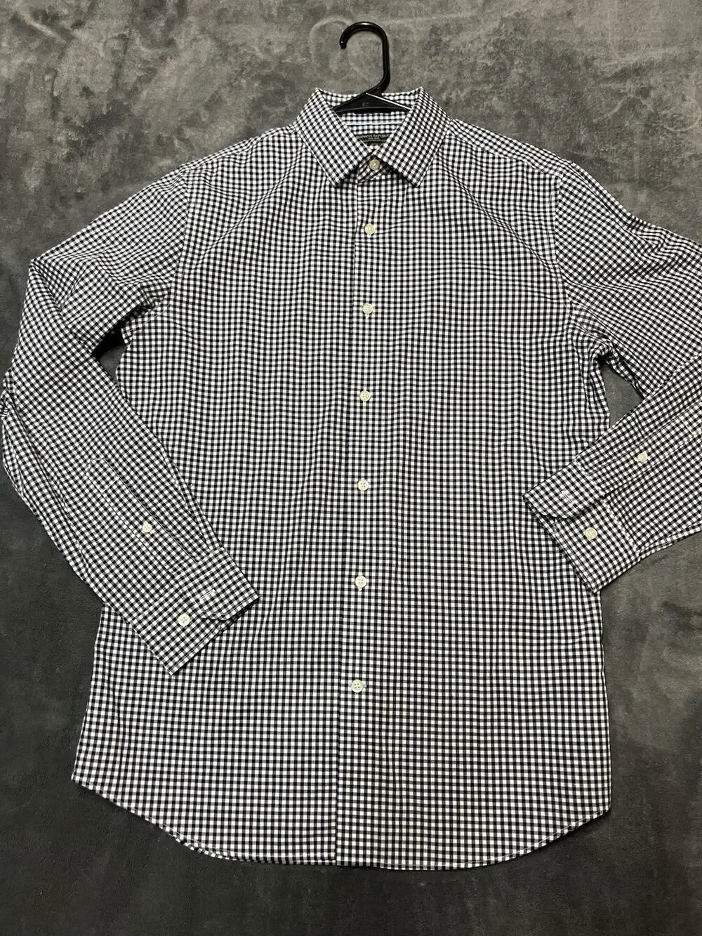 Banana Republic Non-Iron Black White Gingham Button Up Shirt Men M Slim Wedding
